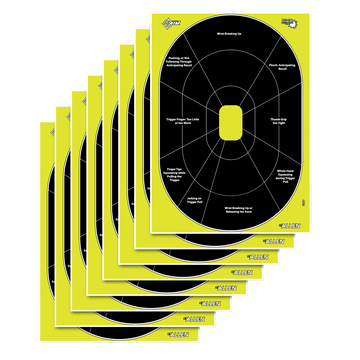 EZ-Aim 15220 Splash Reactive Oval Paper Hanging Handgun Target 12" x 18" Black/Yellow - 8 Pack