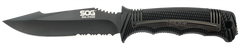 S.O.G Seal Strike 4.90" Fixed Clip Point Part Serrated AUS-8A Black TiNi GRN Handle