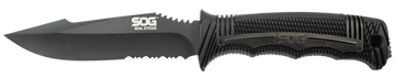 S.O.G Seal Strike 4.90" Fixed Clip Point Part Serrated AUS-8A Black TiNi GRN Handle