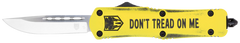 CobraTec Knives FS-3 Don't Tread On Me Medium 3" OTF Drop Point Plain D2 Steel Yellow Cerakoted Aluminum Handle