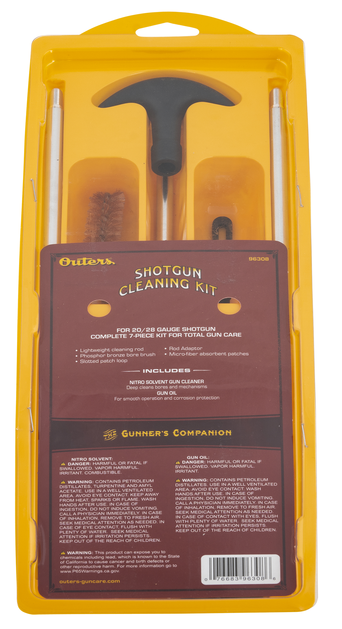 Outers 96308 Aluminum Rod Shotgun Cleaning Kit 20/28 Gauge (Clam Pack)