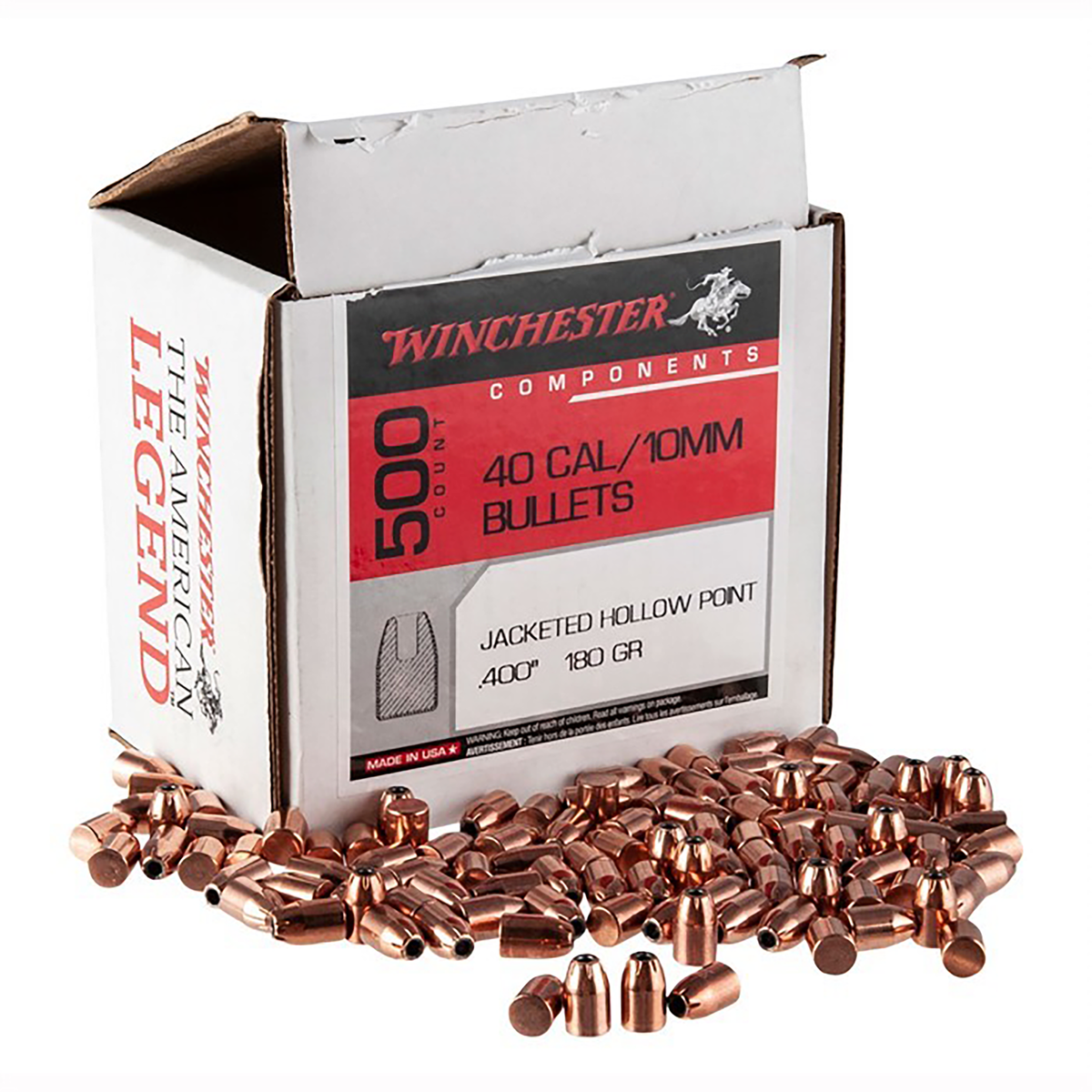 Winchester Ammo Centerfire Handgun .40 S&W 180gr Jacketed Hollow Point Reloading Bullets - 500/Box