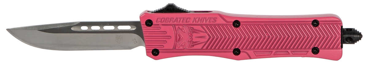 CobraTec Knives CTK-1 Small 2.75" OTF Drop Point Plain D2 Steel Pink Aluminum Handle