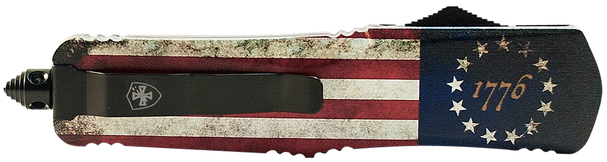 Templar Knife LBRF231 Gen II Betsy Ross Flag Large 3.50" OTF Tanto Plain 440C Black Oxide Stonewashed 5.25" Aluminum Handle Glass Breaker