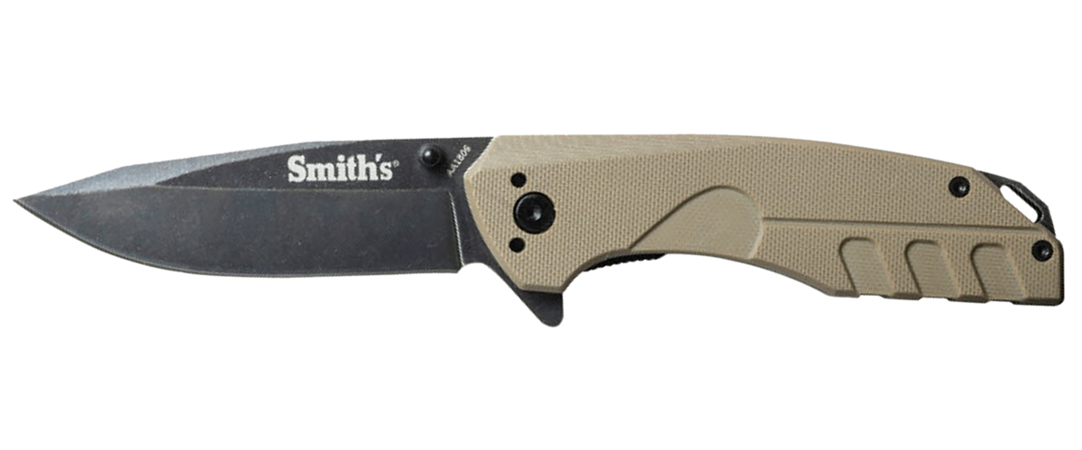 Smiths Products BattlePlan 3.35" Folding Drop Point Plain Black Stonewashed 400 SS Blade - Desert Tan G10 Handle