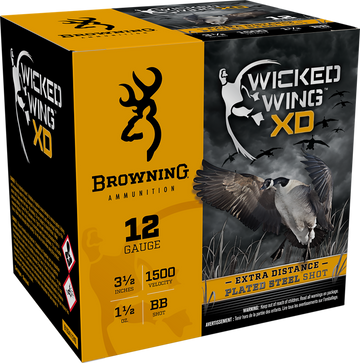 Browning Ammo Wicked Wing XD 12 Gauge 3.5" 1-1/2 oz BB Steel Shot 25 Rd - Box or Case