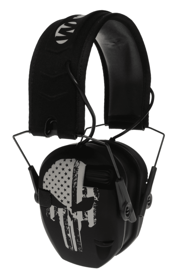 Walkers Game Ear Razor Slim Electronic Freedom Muff 23 dB Over the Head - Black w/Distressed Punisher Flag Polymer