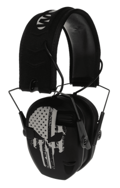 Walkers Game Ear Razor Slim Electronic Freedom Muff 23 dB Over the Head - Black w/Distressed Punisher Flag Polymer