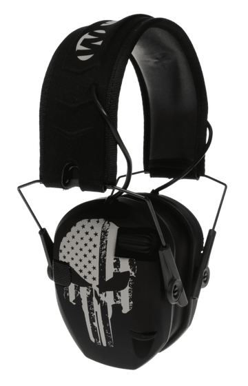 Walkers Game Ear Razor Slim Electronic Freedom Muff 23 dB Over the Head - Black w/Distressed Punisher Flag Polymer