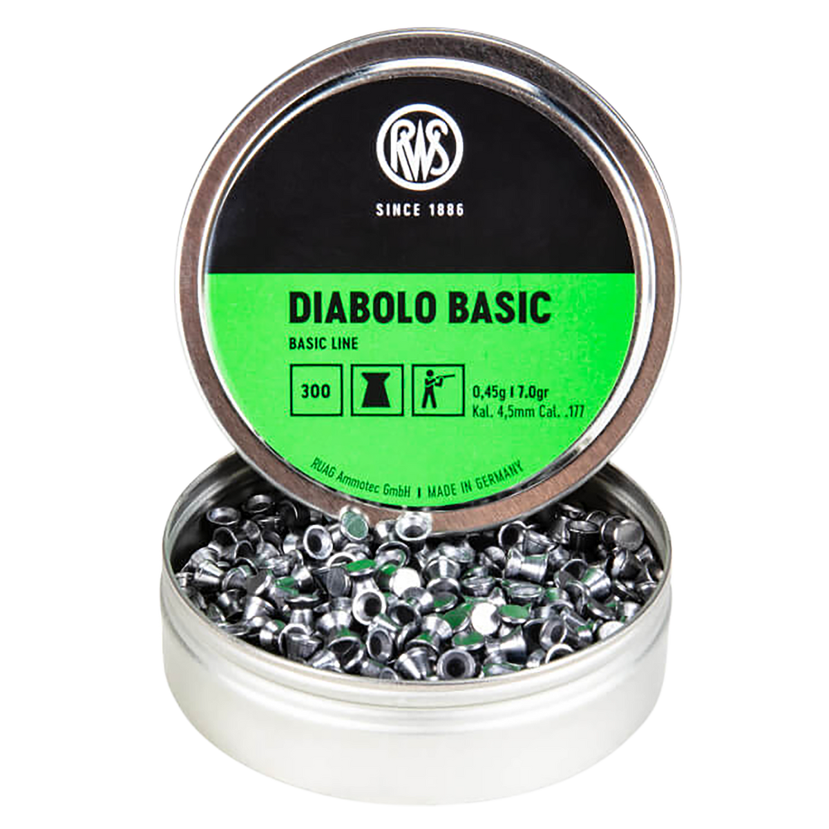 Umarex USA RWS Diabolo Basic .177 Cal 7gr Wadcutter Lead Airgun Pellets 300/Box