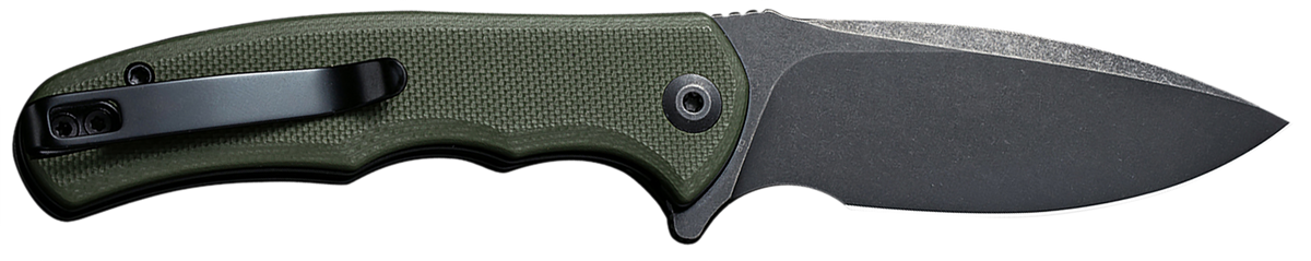 Civivi Knives Praxis Mini 2.98" Folding Drop Point Plain Black Stonewashed D2 Steel Blade - OD Green Textured G10 Handle — view 2