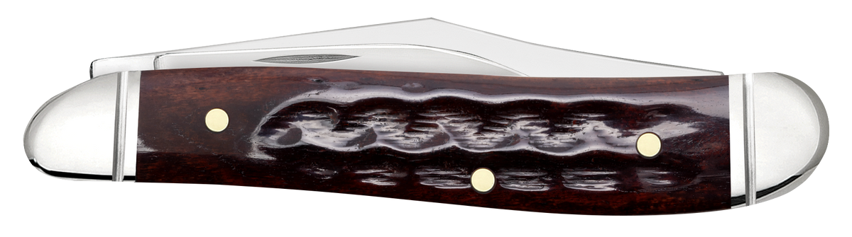 Case Pocket Worn Peanut 2.26"/1.50" Clip Point/Pen Plain Tru-Sharp SS Blade - Mahogany Corn Cob Jigged Bone Handle — view 2