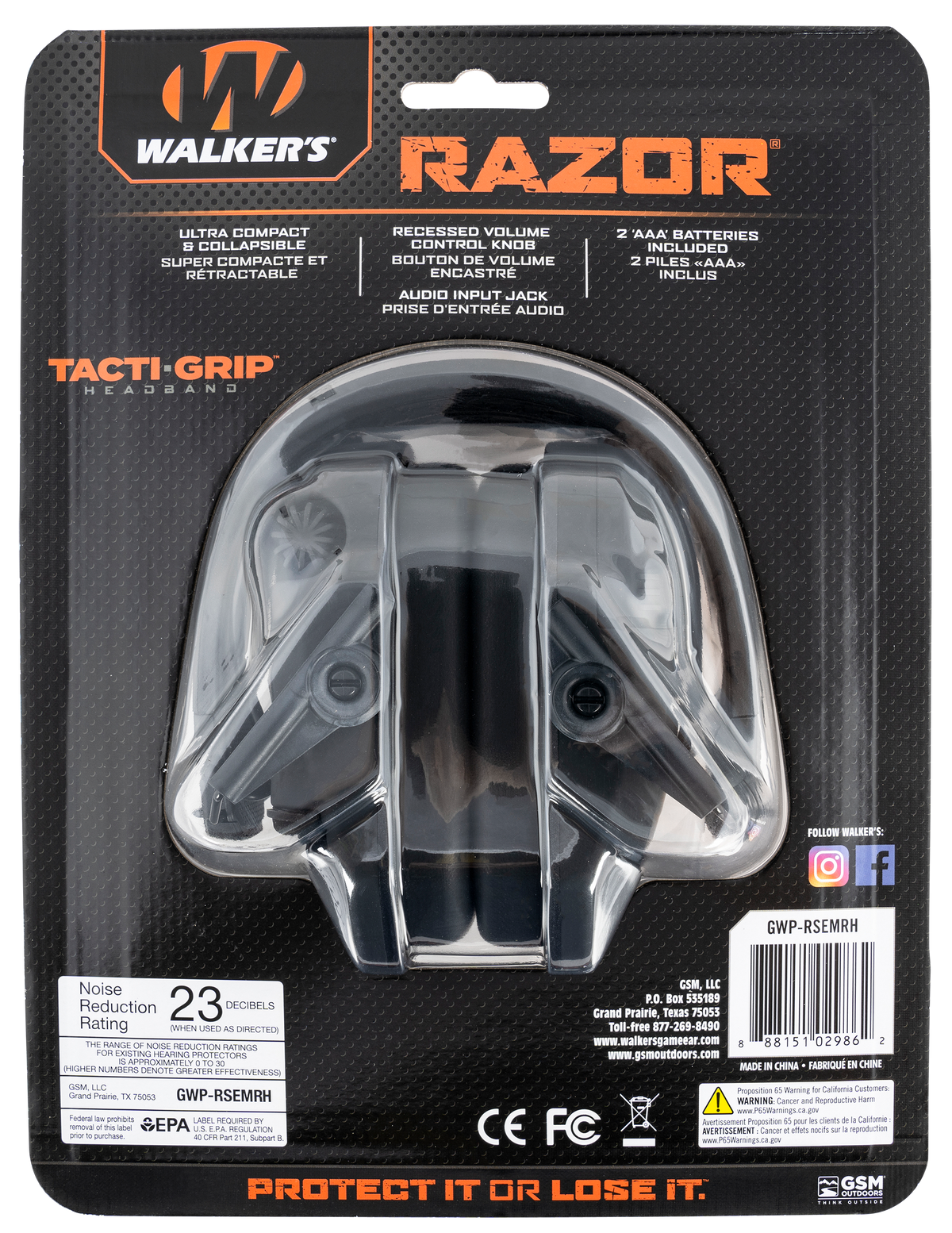Walkers Game Ear Razor Tacti-Grip 23 dB Over the Head Black Polymer — view 2