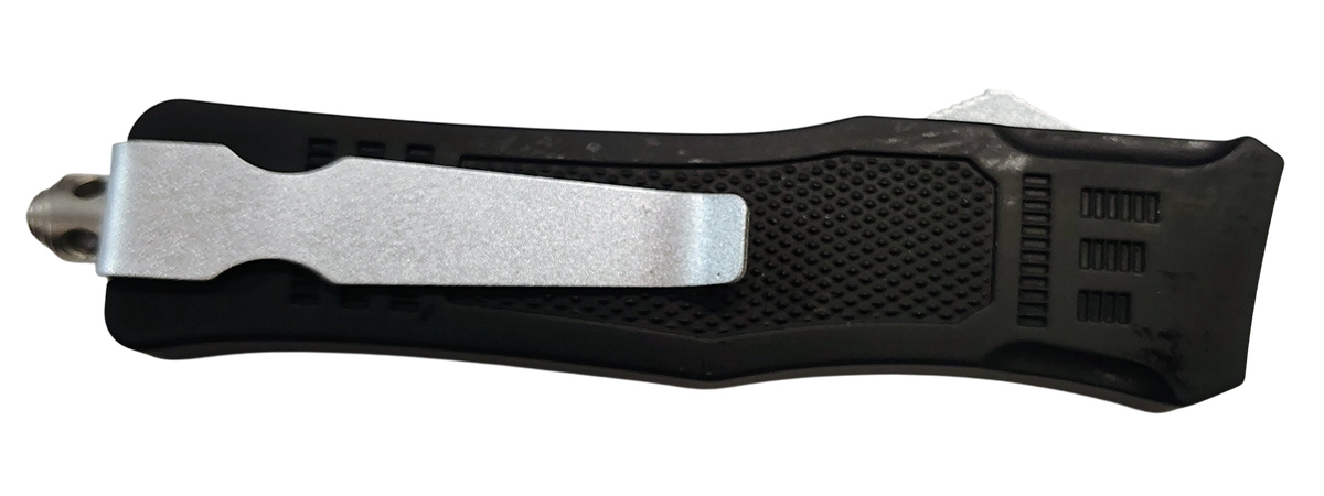 Xcaliber Knife Company 380 ACP Small 2.75" OTF Part Serrated Black 440C SS Blade Steel Handle — view 2
