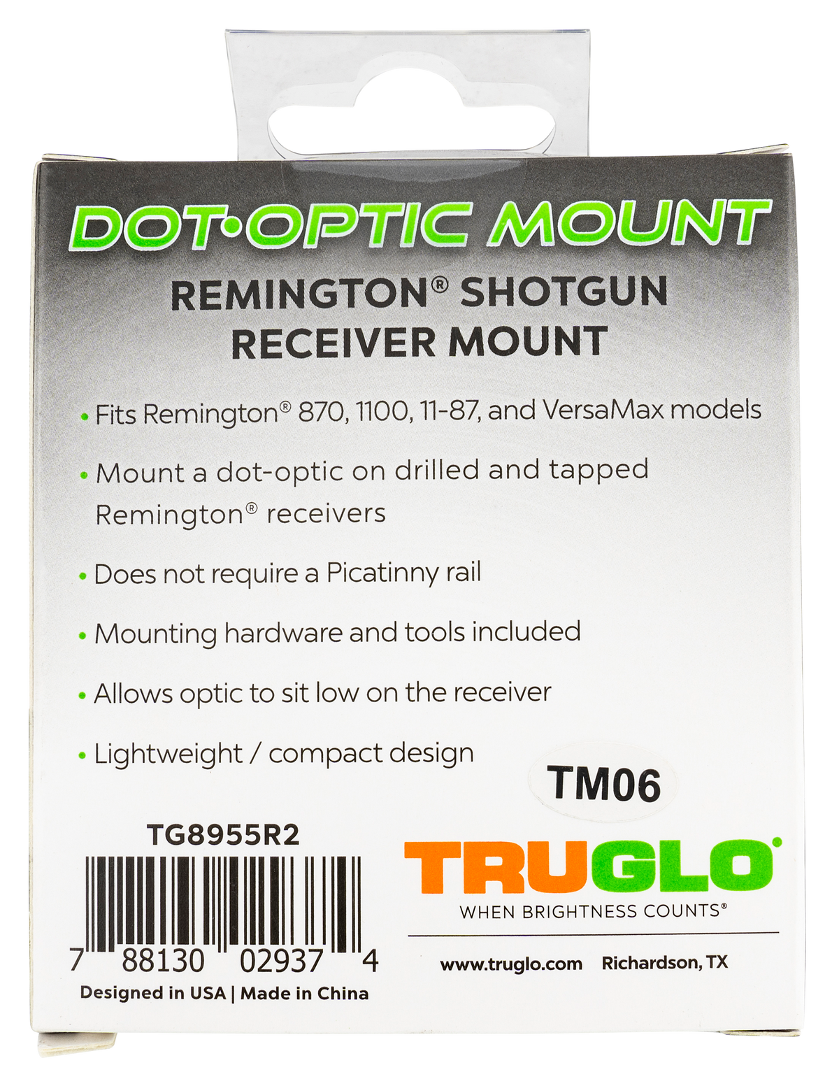 TruGlo TG8955R2 Shotgun Receiver Mount Black Remington 870/1100/11-87/VersaMax Trijicon RMR — view 2