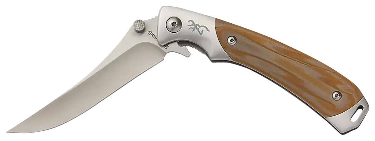 Browning Wicked Wing 3.5" Folding Trailing Point Plain Satin Knife - Amber G10 Handle — view 2