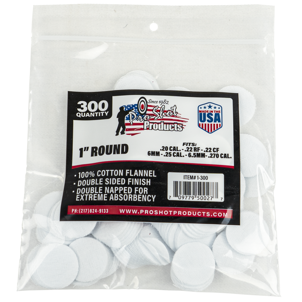 Pro-Shot 1300 Cleaning Patches .22 - .270 Cal 1" Round Cotton Flannel 300 Count — view 2