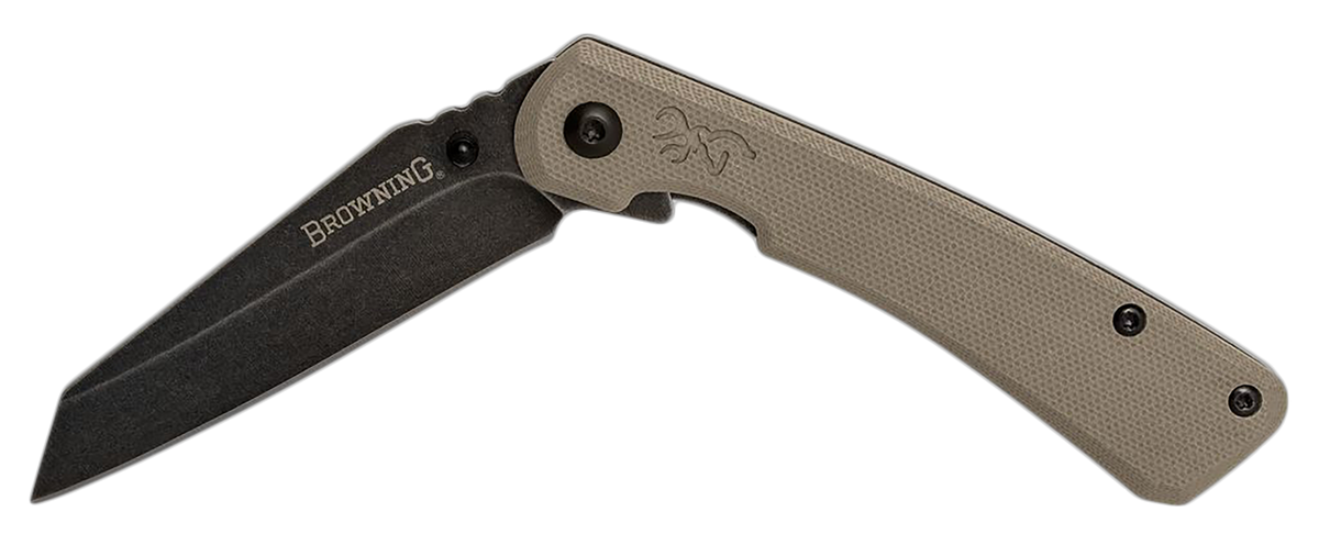 Browning Branded Rock EDC 3" Folding Wharncliffe Plain Black Stonewashed FDE G10 — view 2