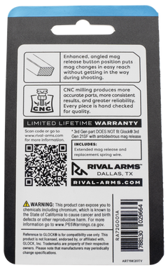 Rival Arms RA72G001A Magazine Release Fits Glock Gen3 (Except 21SF) Extended Black Anodized Aluminum — view 2