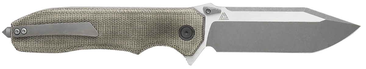 Eikonic Knife Company Validus 3.78" Modified Tanto Plain M390 Green Micarta Folding Knife — view 2