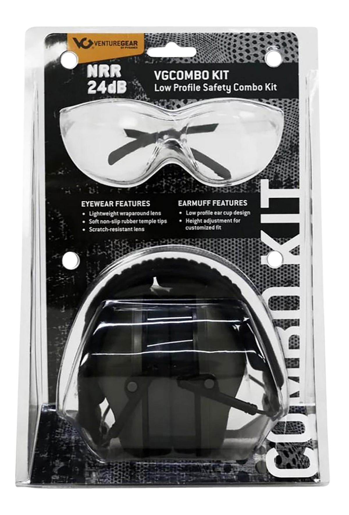 Pyramex VGCOMBO110 Low-Profile Combo Kit Clear Lens Safety Glasses & 24 dB NRR Gray Earmuffs — view 2