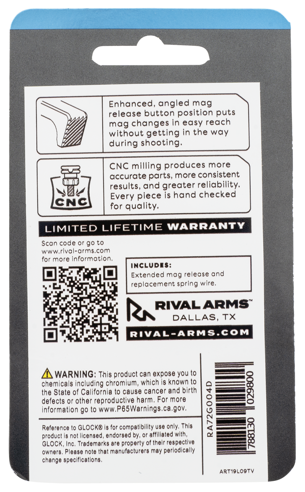 Rival Arms RA72G004D Extended Magazine Release Silver Aluminum for Glock 43X/48 — view 2