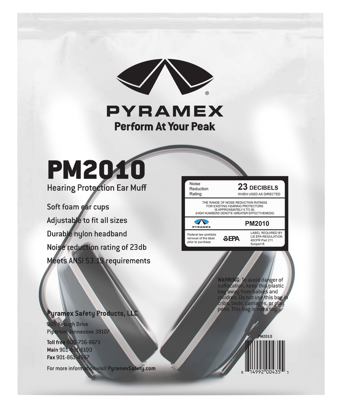 Pyramex PM2010 Ear Muff 22 dB NRR Over the Head Gray/Black Adult — view 2