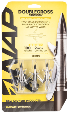 NAP Spitfire Doublecross 100gr 4-Blade Crossbow Mechanical Broadhead - 3 Pack — view 2