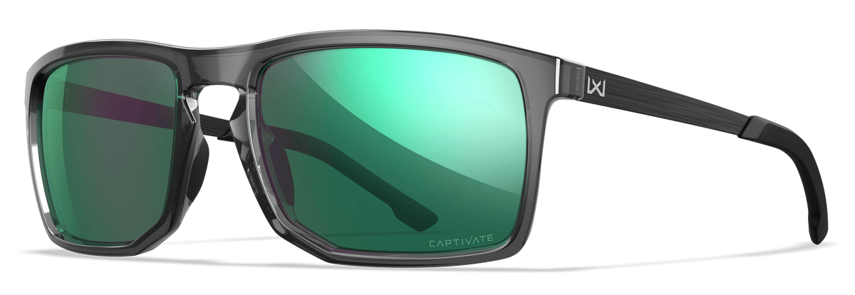 Wiley X WX Axe M/L Green Mirror CAPTIVATE Polarized Polycarbonate Gloss Crystal Grey Frame Safety Glasses — view 2