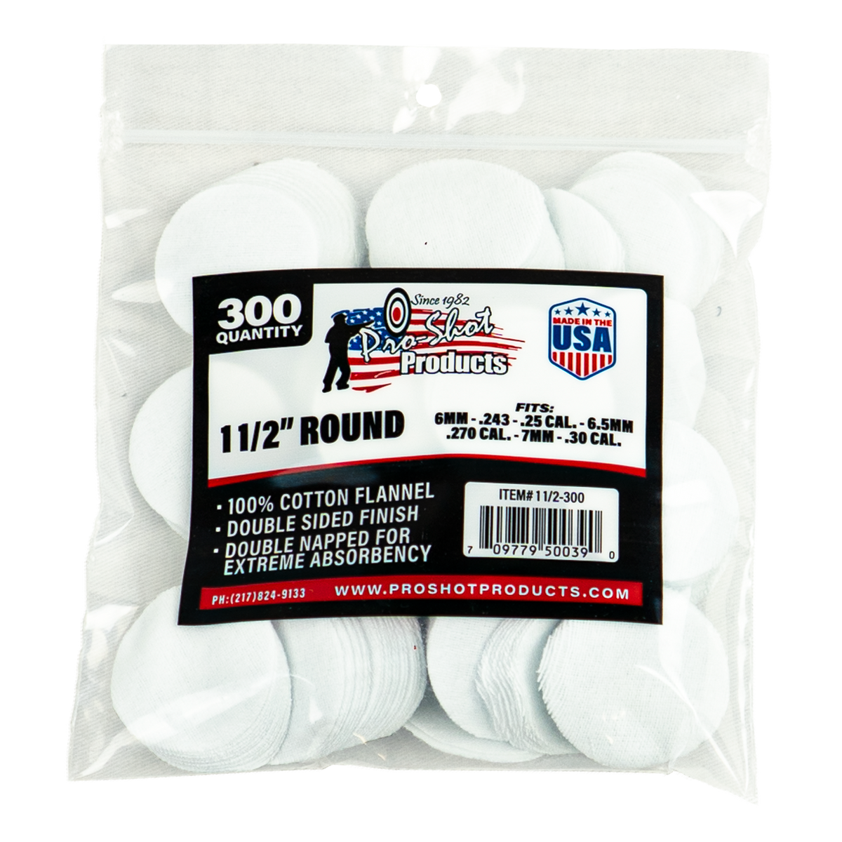 Pro-Shot 1.5" Round Cleaning Patches 6mm - .30 Cal 100% Cotton Flannel 300-Pack — view 2