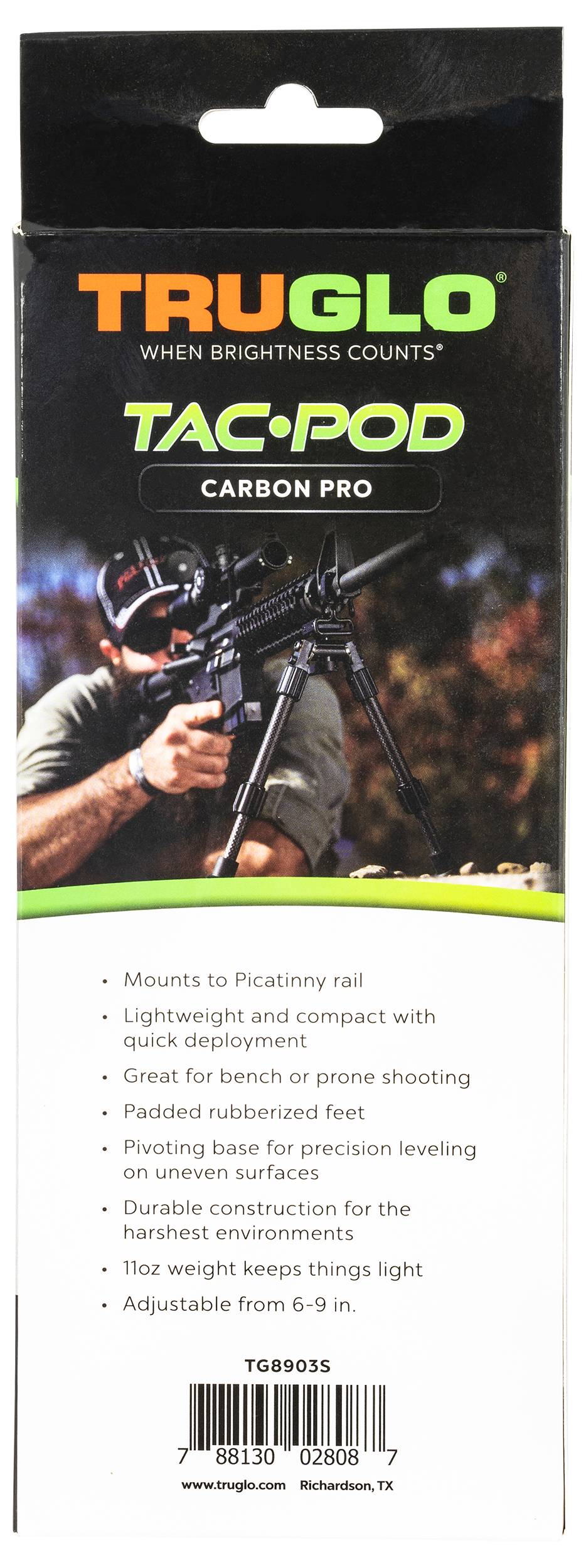 TruGlo TAC-POD Carbon PRO Bipod 6-9" Picatinny Carbon Fiber/Aluminum Black — view 2