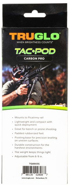 TruGlo TAC-POD Carbon PRO Bipod 6-9" Picatinny Carbon Fiber/Aluminum Black — view 2