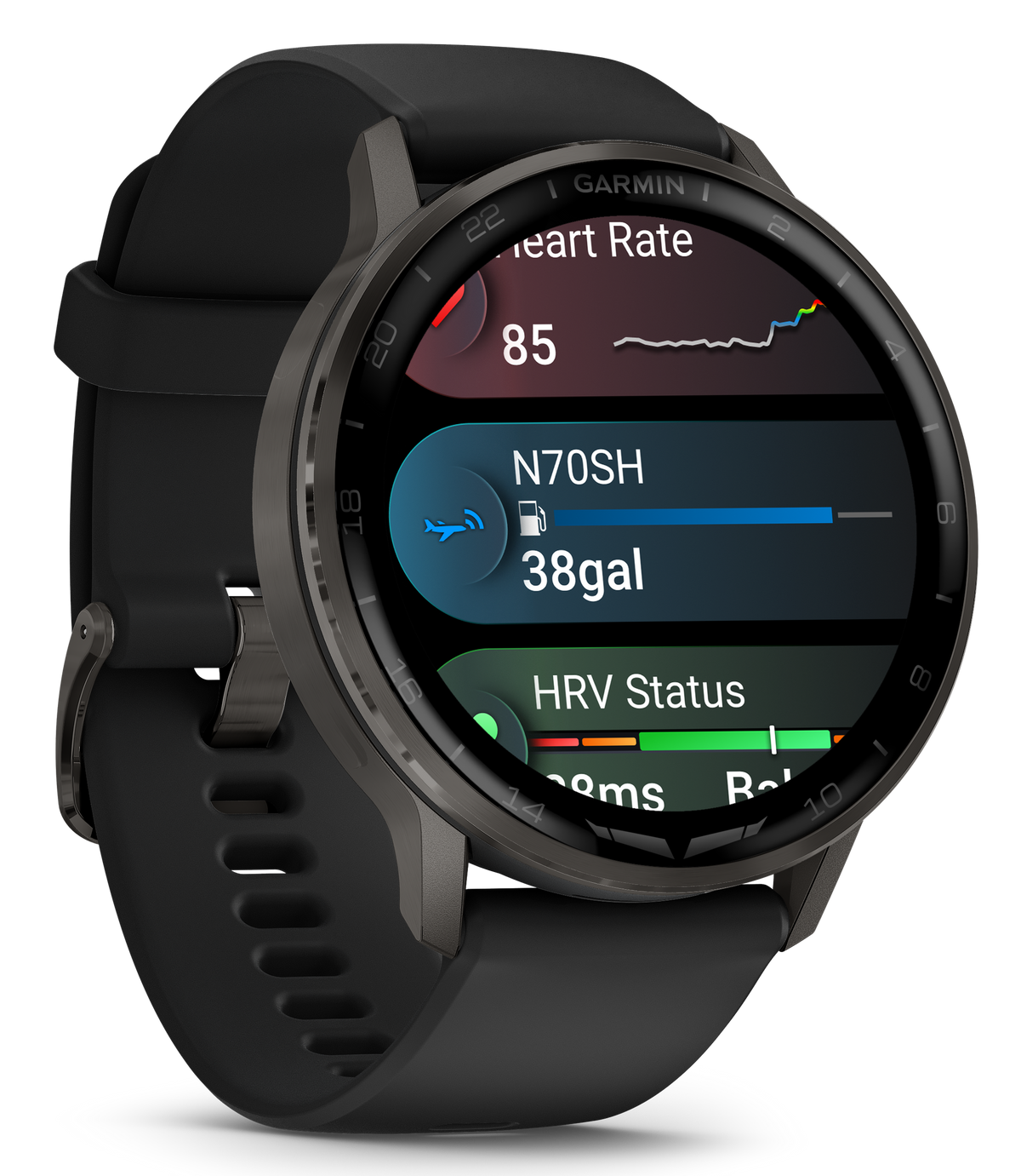 Garmin D2 Air X15 Aviator GPS Smartwatch 45mm AMOLED - Slate Bezel / Black Silicone Band — view 2