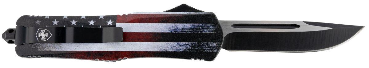 Templar Knife LUS331 Gen II US Flag Large 3.5" OTF Drop Point Plain 440C Black Oxide Stonewashed Blade 5.25" US Flag Aluminum Handle — view 2