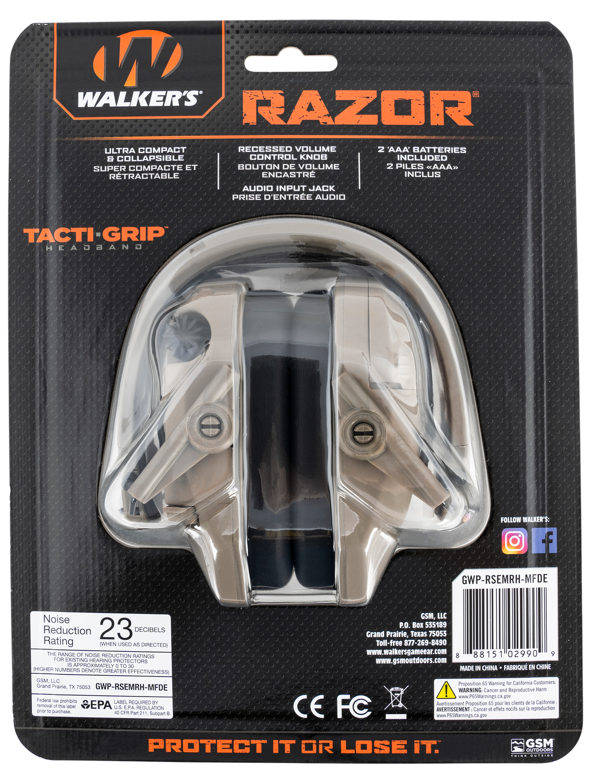 Walkers Game Ear Razor Tacti-Grip 23 dB Over the Head Electronic Muff - Flat Dark Earth — view 2