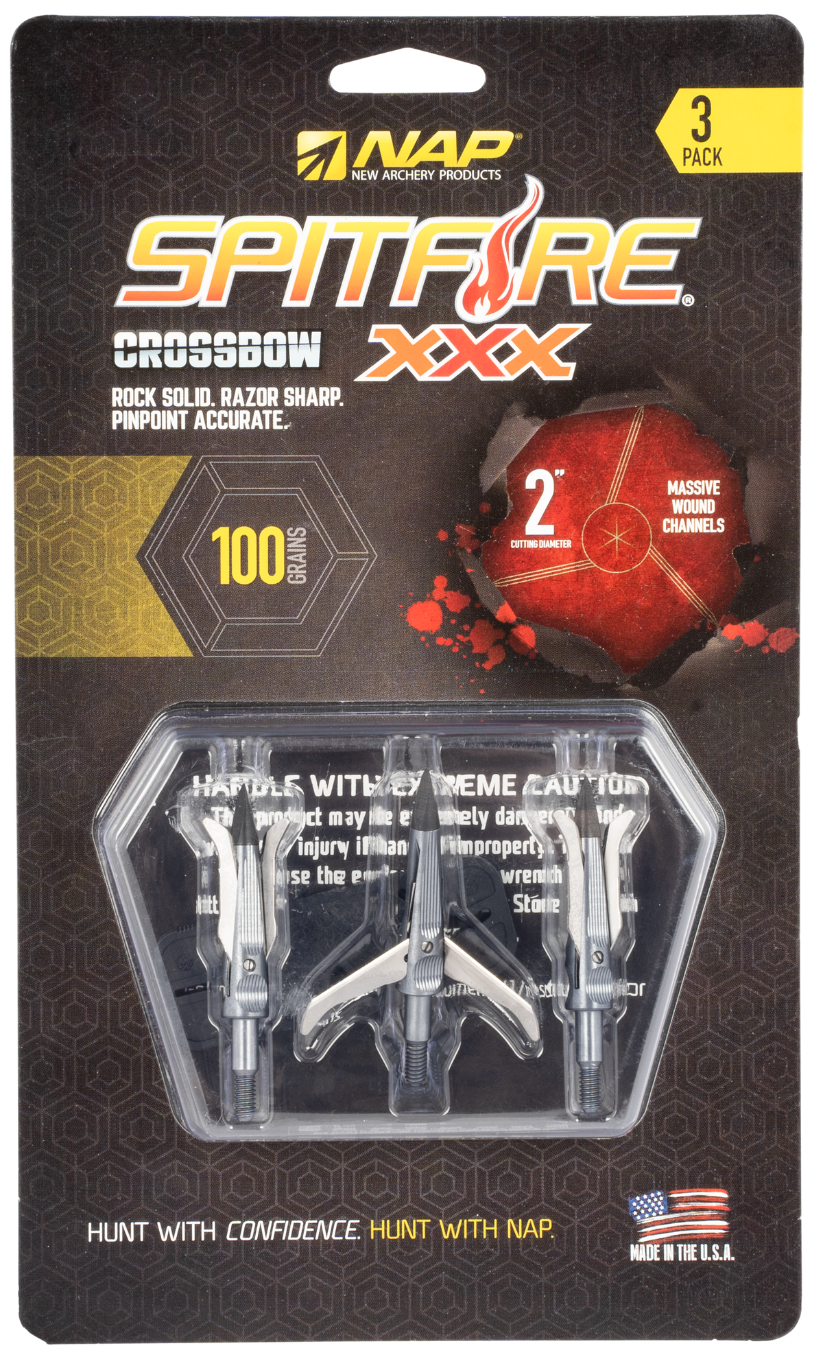 NAP Spitfire XXX 100gr 2" Cut 3-Blade Mechanical Crossbow Broadhead - 3 Pack — view 2