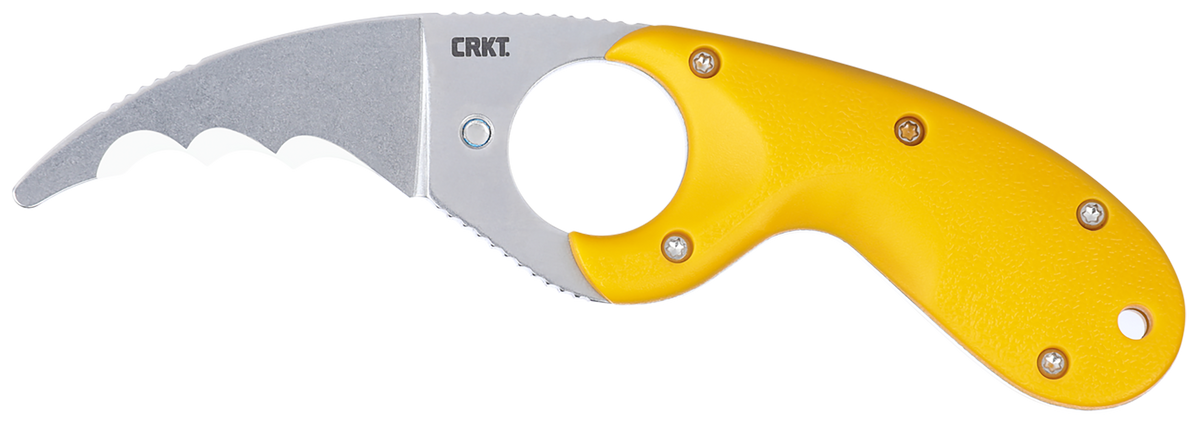 Columbia River Bear Claw 2.39" Fixed Hawkbill Serrated AUS-8A SS Yellow GRN Handle — view 2
