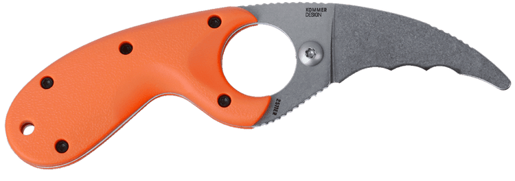 Columbia River CRKT Bear Claw 2.39" Fixed Hawkbill Veff Serrated AUS-8A Stonewashed Blaze Orange GRN — view 2