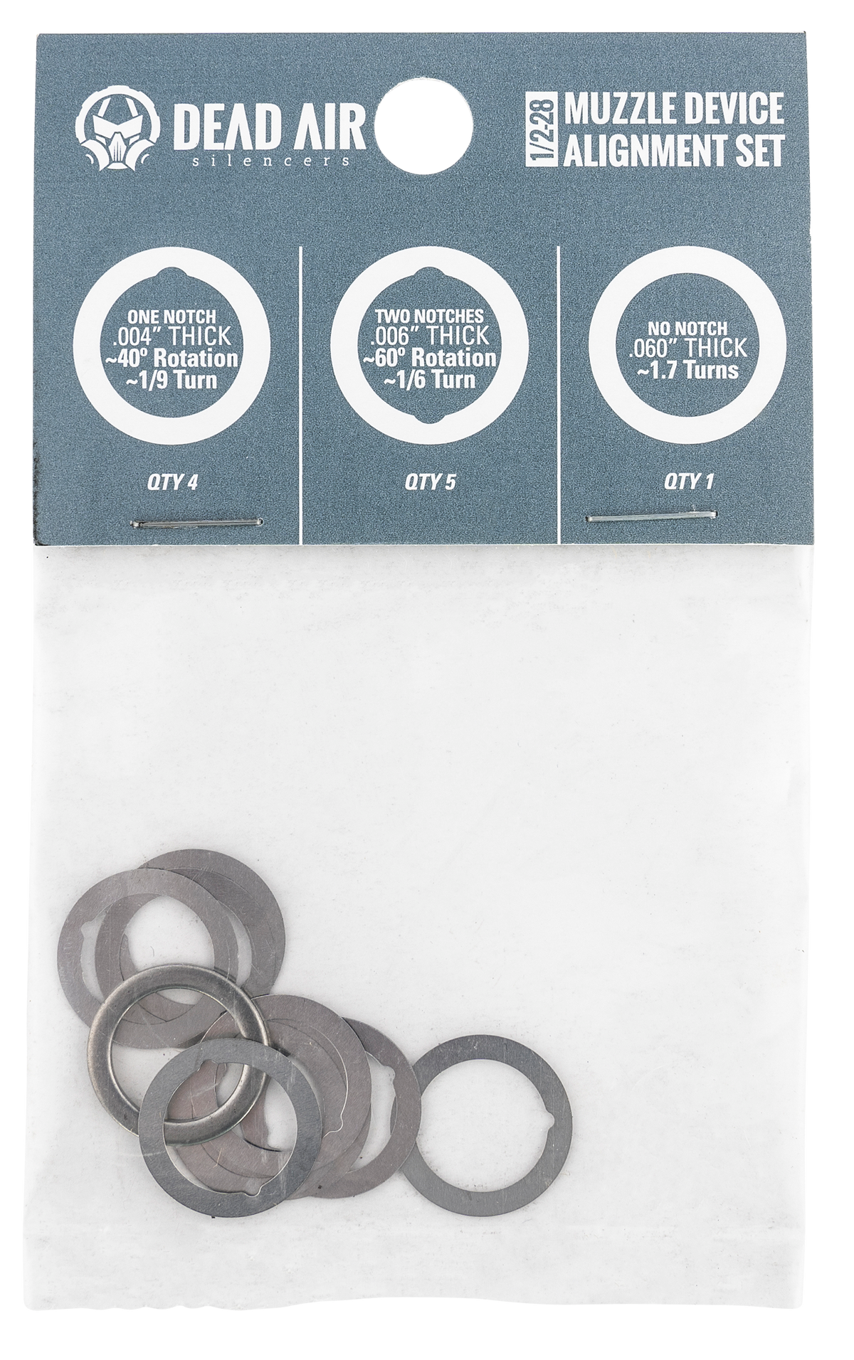 Dead Air DA001 Shim Kit 1/2x28 - 3 Thicknesses (.004", .006", .060") — view 2