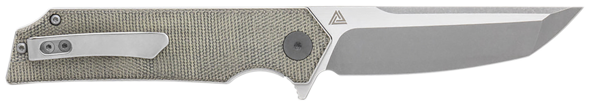 Eikonic Knife Company Tsuru 3.30" Tanto Plain Satin 154CM Green Canvas Micarta Folding Knife — view 2