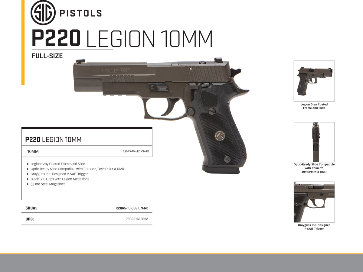 Sig Sauer P220 Legion Full Size 10mm Auto 5" 8+1 DA/SA Semi-Auto Pistol — view 2