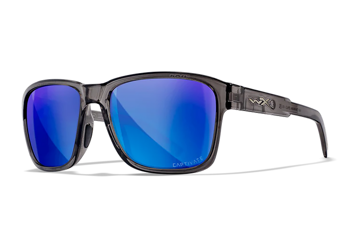 Wiley X Trek M/L Blue Mirror Lens Polycarbonate Gloss Crystal Dark Gray Frame Safety Glasses — view 2