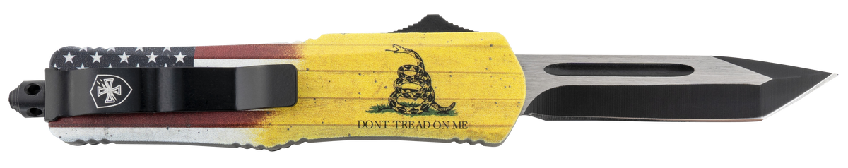 Templar Knife S-DTOM-23-1 Gen II Don't Tread On Me Small 2.69" OTF Plain Black Oxide 440C 4.25" Yellow w/Flag & Don't Tread On Me Aluminum Handle Glass Breaker — view 2