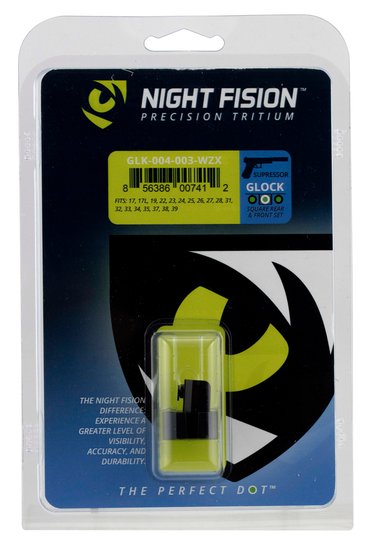 Night Fision GLK004003WGZ Suppressor Height Night Sights For Glock 17/17L/19 - Green Tritium White Outline Front / Green Tritium Black Outline Rear — view 2