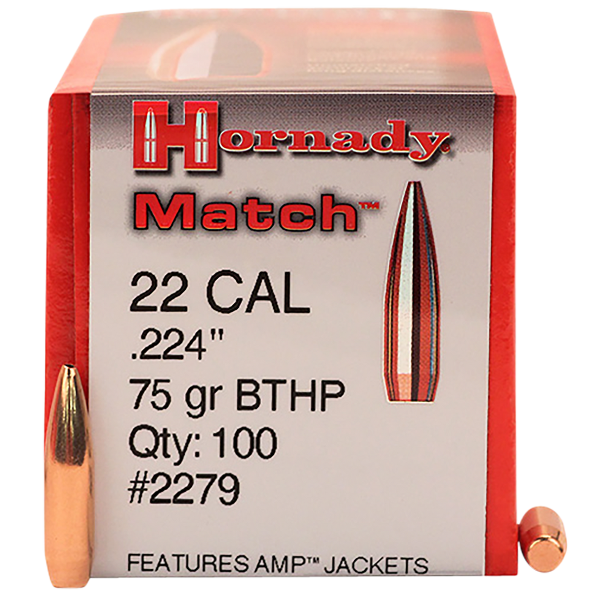 Hornady 2279 Match .22 Cal .224 75 gr Boat Tail Hollow Point - 100/Box — view 2