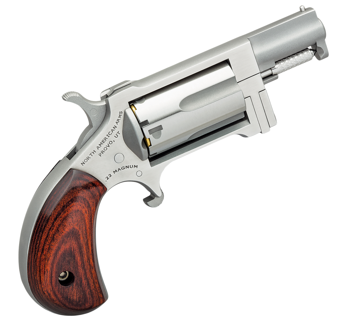 NAA Sidewinder 22 WMR 1.5" 5-Shot SAO Revolver - Stainless Rosewood Birdshead Grip — view 2