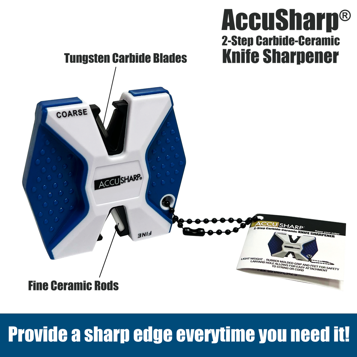 AccuSharp 342C 2-Step Knife Sharpener Hand Held Diamond Tungsten Carbide Coarse/Fine Blue/White — view 2