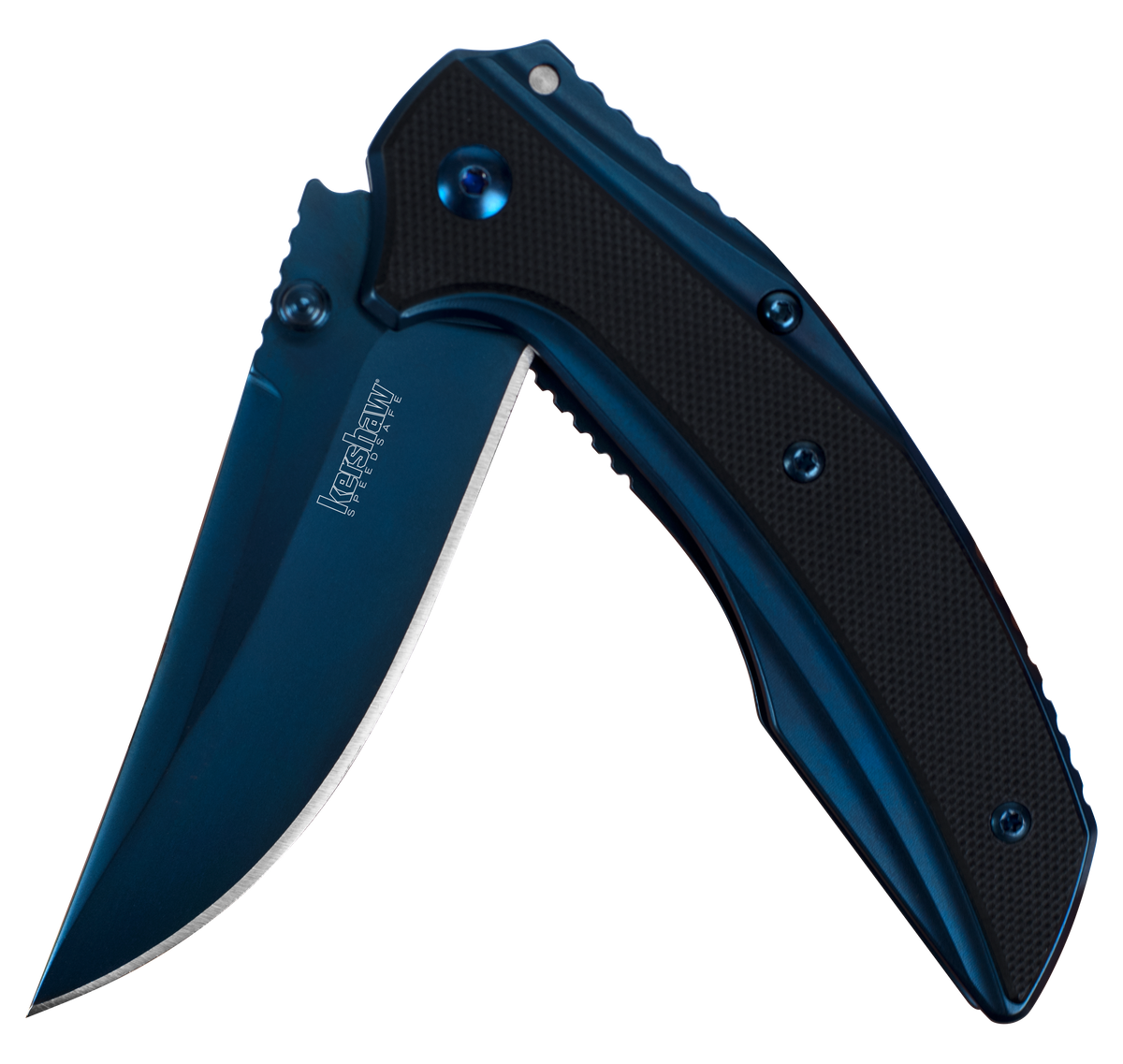 Kershaw Outright 8320 3" Folding Trailing Point Plain Blue PVD 8Cr13MoV - Black/Blue G10/SS Handle — view 2