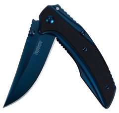 Kershaw Outright 8320 3" Folding Trailing Point Plain Blue PVD 8Cr13MoV - Black/Blue G10/SS Handle — view 2