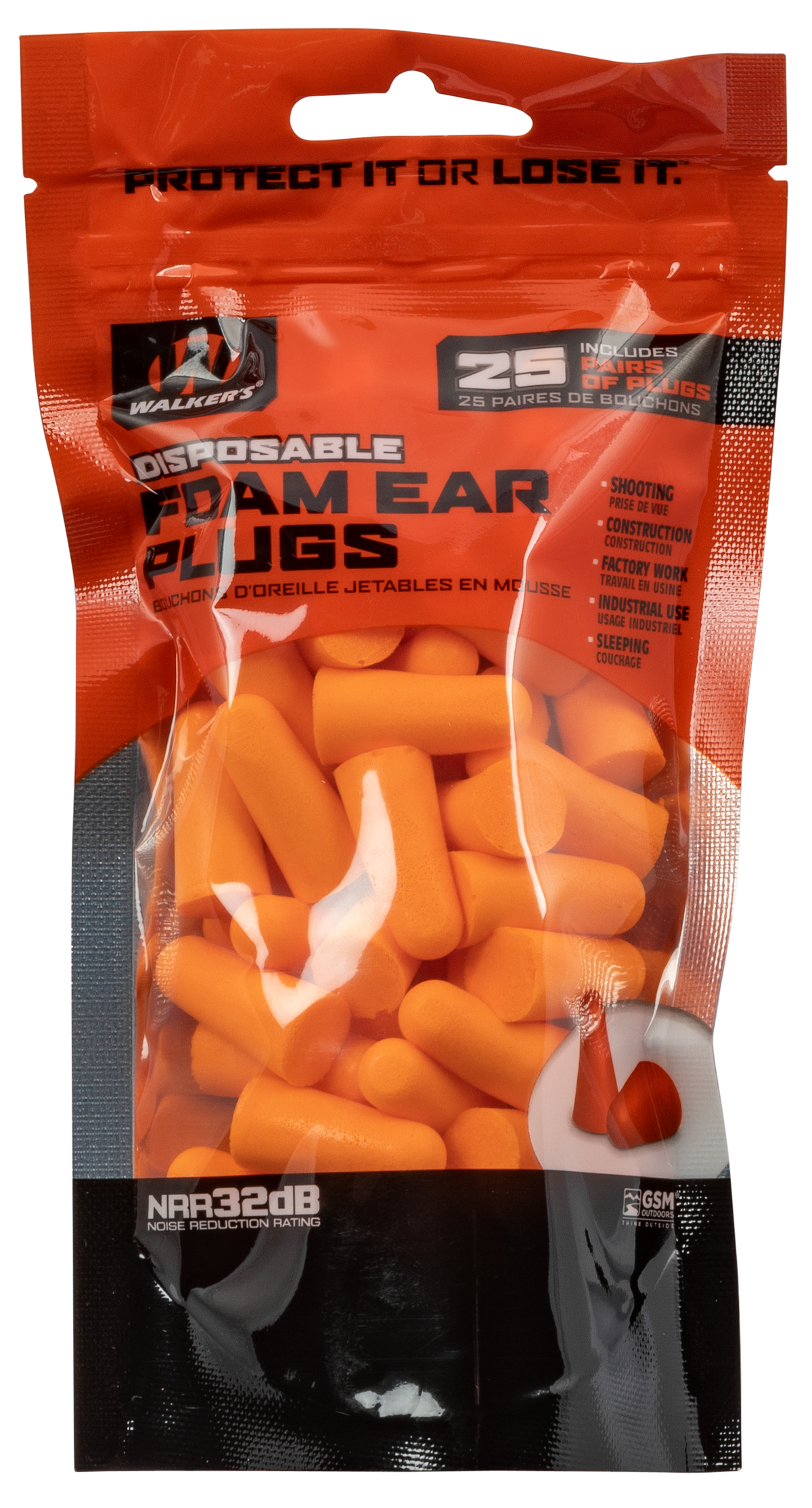 Walkers Game Ear Foam Ear Plugs 32 dB NRR In The Ear Orange 25 Pair — view 2